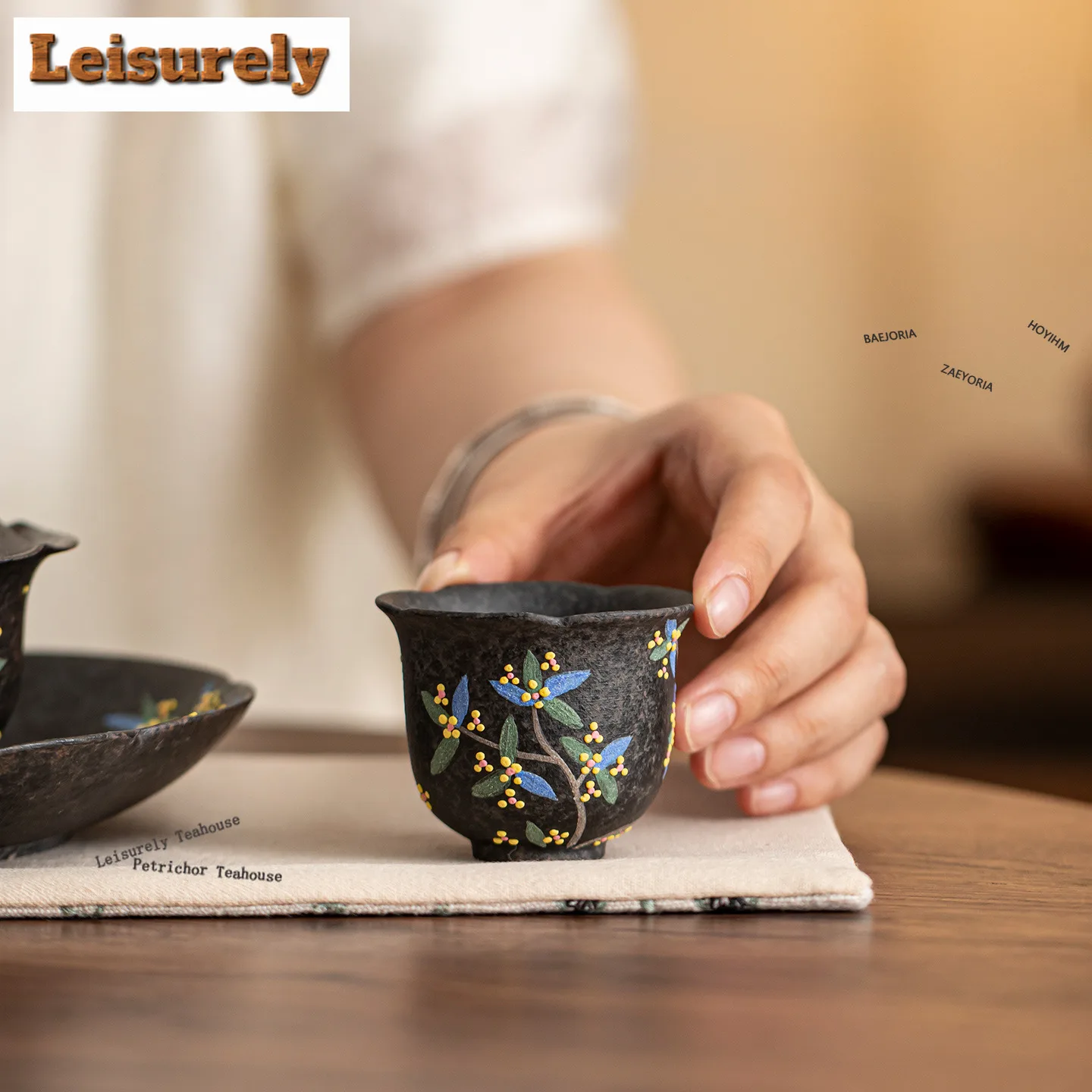 HOYIHM Hand Painted Osmanthus Fragrans Teacup Vintage Tea Bowl Set of Cups Tea-tasting Meditation Cup Jianzhan Master Cup Teaset