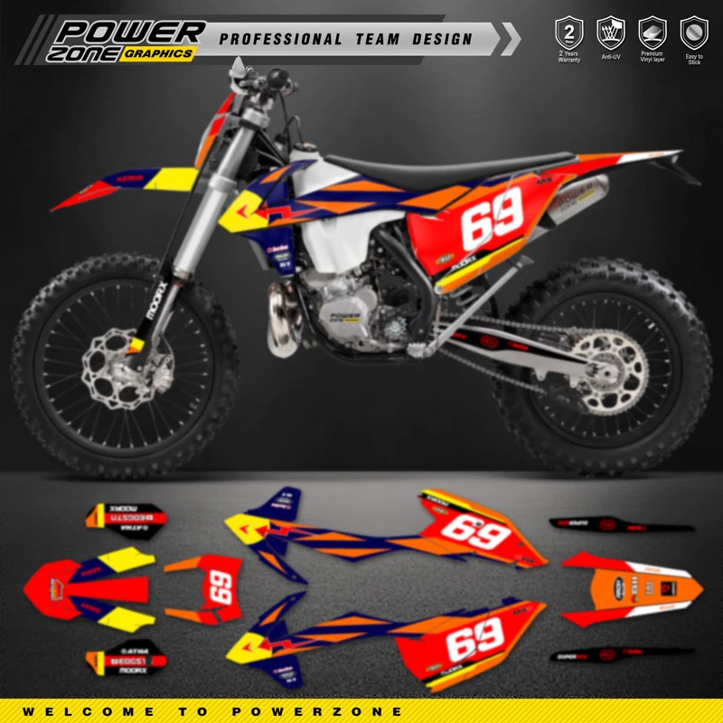 PowerZone Custom Team Graphics Backgrounds Decals Stickers Kit For KTM SX SXF MX 16-18  EXC XCW Enduro 17-19 125 to 500cc 82