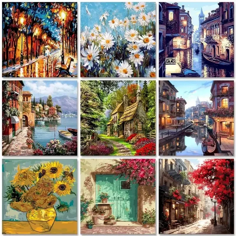 

122912 Diy Painting By Numbers For Adults Scenery Picture Drawing On Canvas Acrylic Paints