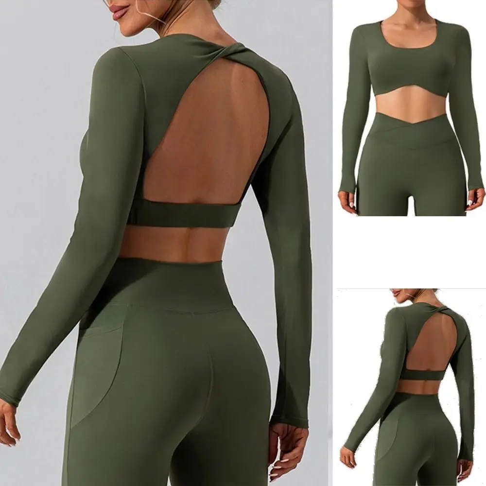 

Open Back Women's Yoga Activewear Sexy Seamless Yoga Gym Clothes Contracted Design Long Sleeve Ribbed Workout Top Exercise