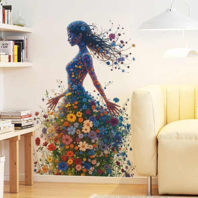 

Flower Fairy Decorative Stickers Beautiful Woman Silhouette Bedroom Sofa Wall Decorative Stickers Self-Adhesive Removable