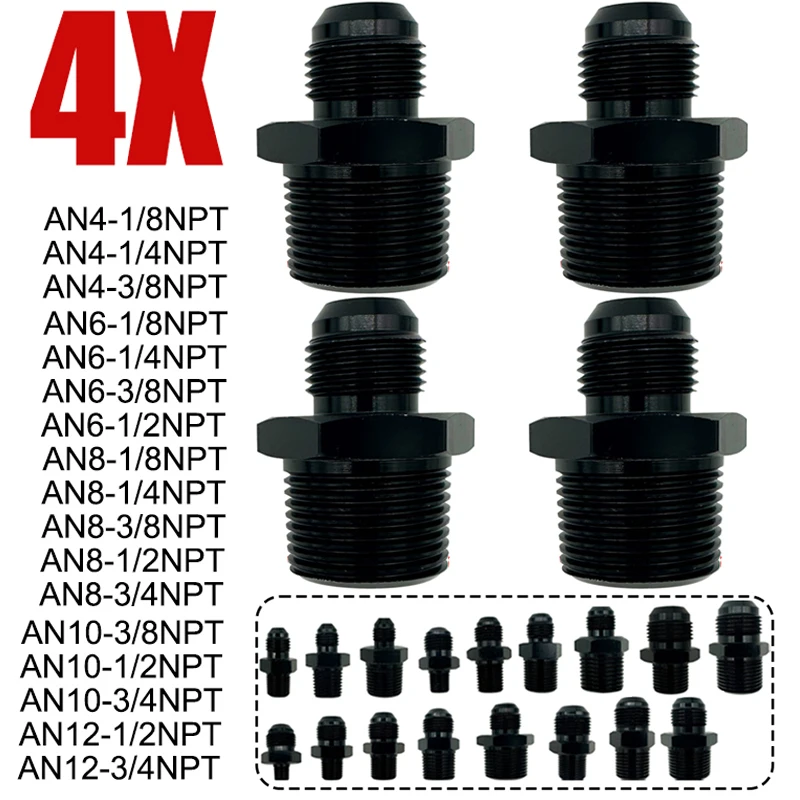 4X AN4 AN6 AN8 AN10 AN12- 1/4NPT 1/8NPT 3/8NPT 3/4 NPT Male Straight Adapter Flare Fitting Auto Fuel Hose Oil Cooler Fitting