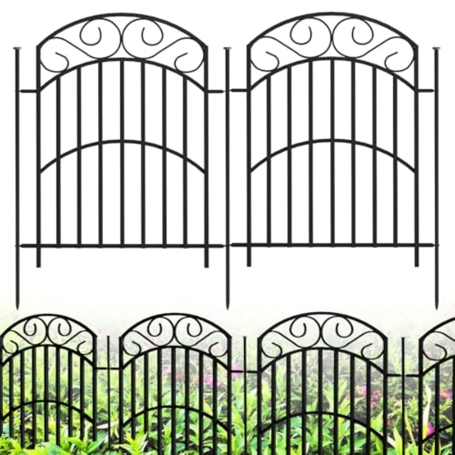 5 Panels 32in H Decorative Garden Fence Total 11ft L Heavy Duty Iron Metal No Dig Animal Barrier Fence Garden Border Fencing Te