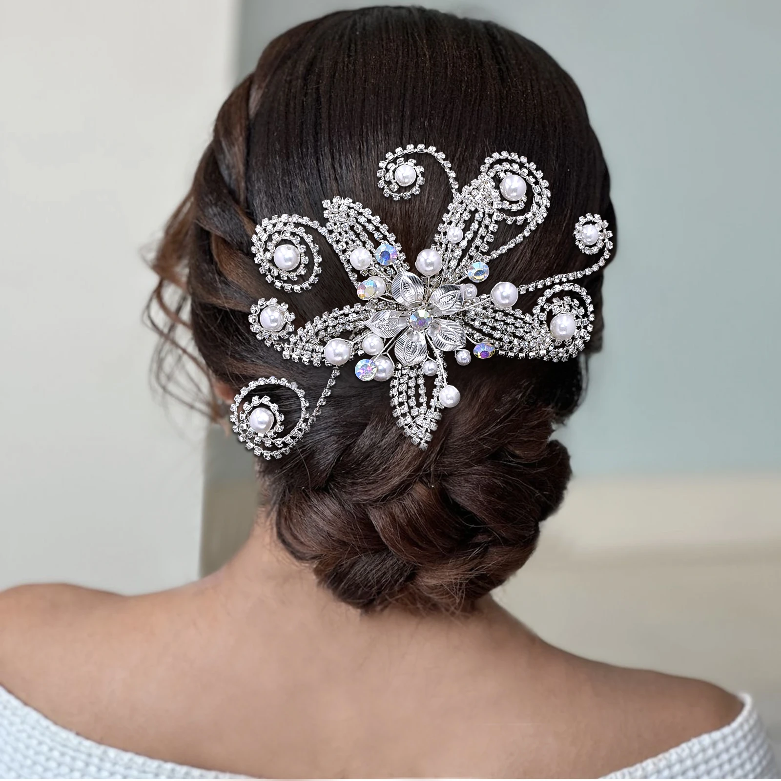 Accesorios para el cabello de boda hechos a mano, cadena de diamantes de imitación, peine para el cabello de novia, elegante Color blanco, fiesta de perlas, diadema exquisita, HP732