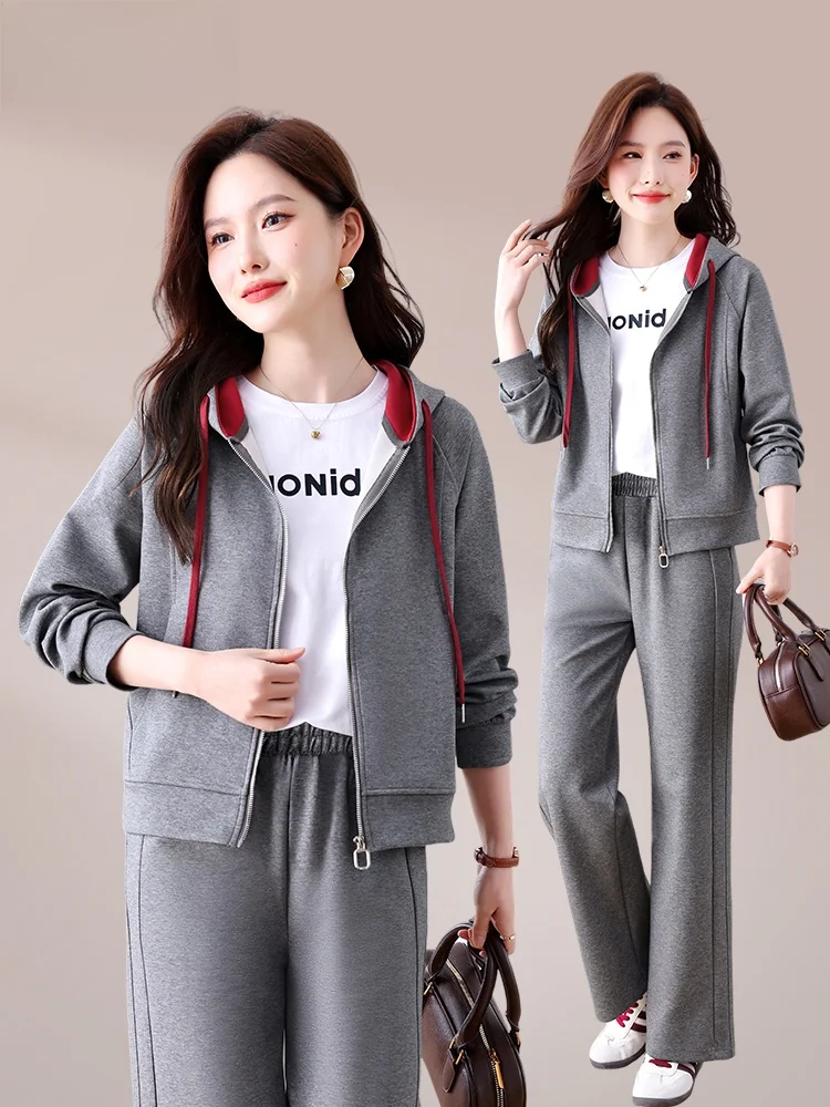Conjunto de Roupas Casuais Fenas TUCANO 2026 Primavera Outono, Mole Solto Faion, Cardigã Aberto, Conjunto de Três Pe...