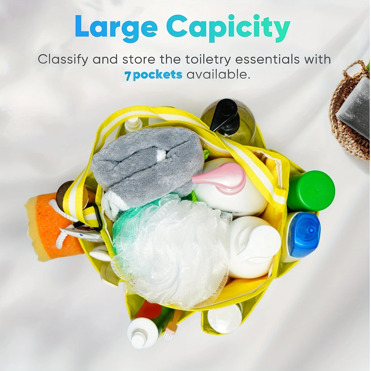 메쉬 샤워 캐디 토트 백, 7 개의 포켓이있는 대용량, 대학 기숙사, 체육관, 수영을위한 휴대용 욕실 세면 용품 주최자,