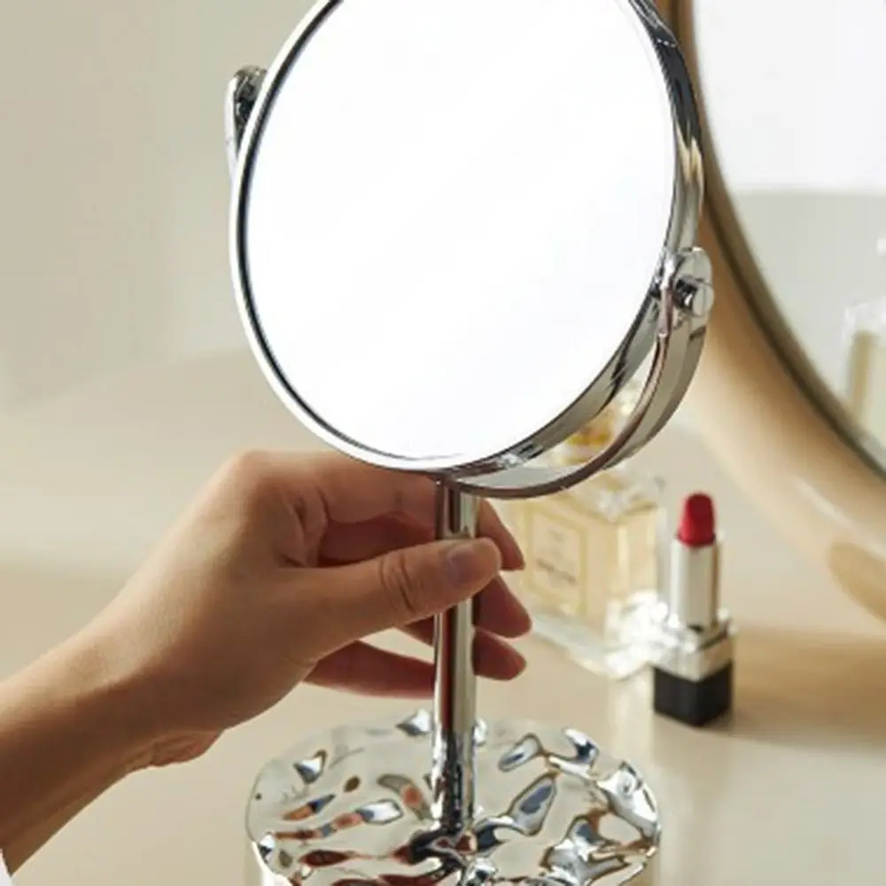 Nordic Double-Sided Vanity Mirror 360° Rotatable 1:2 Magnifying Table Cosmetic Mirror INS Oval Desktop Stand Mirror