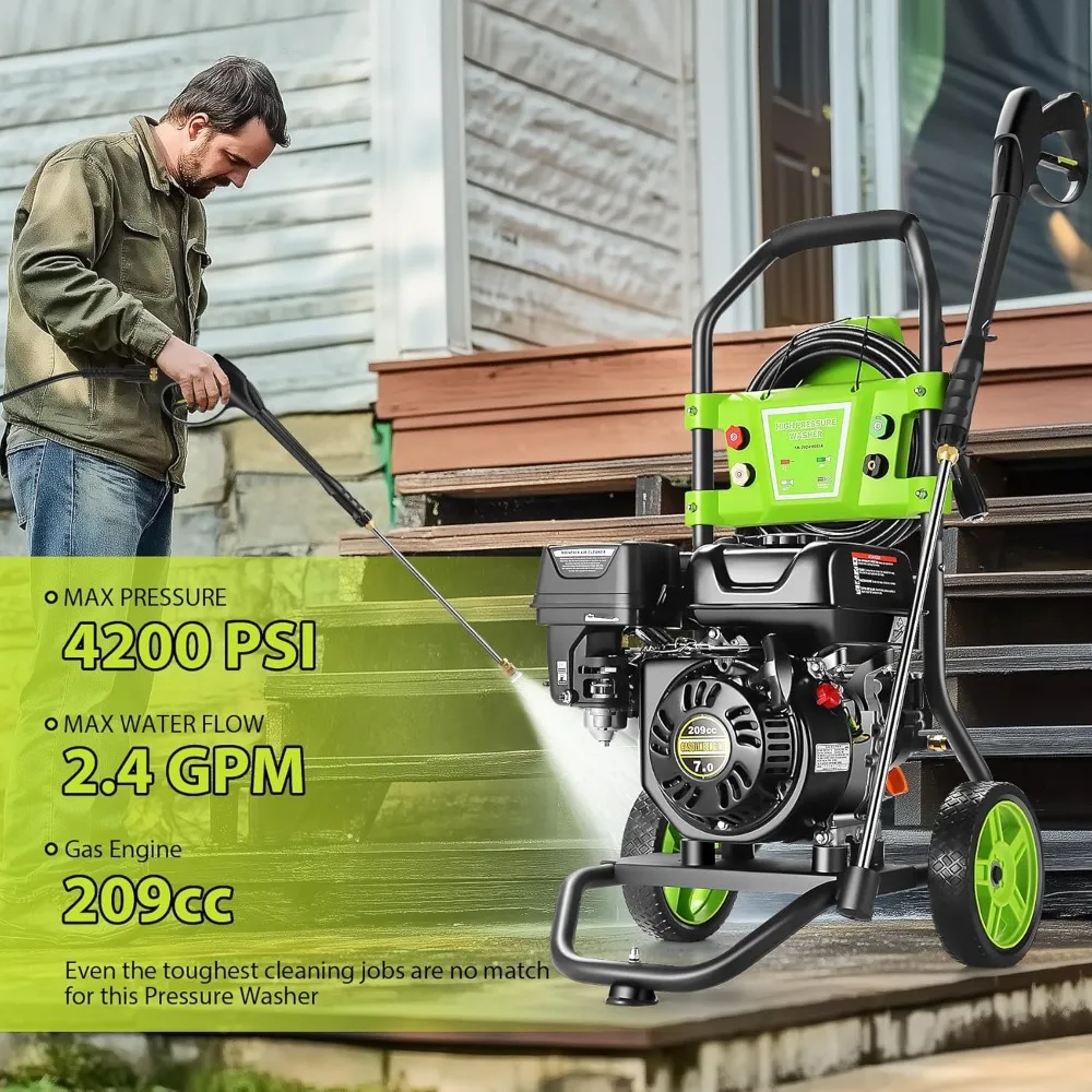 

Мойка высокого давления 4200PSI, 2,4GPM, газовая мойка, 209CC, газовая стиральная машина, коммерческая мойка высокого давления со шлангом 25 футов