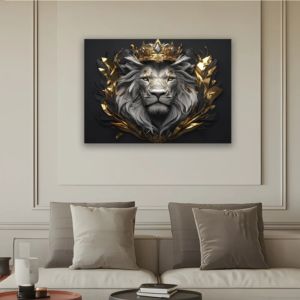 مهيب الأسد تاج موضوع نسيج الذهب الأسود غرفة المعيشة غرفة نوم مكتب ديكور الحفلات رائعة الإبداعية هدية جدار الفن #4