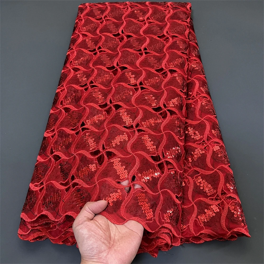 

2026 High Quality African Nigerian Lace Fabric Embroidery Tulle Pure Wedding Party Dress Guipure SequinsFor Sewing Beads 5yards