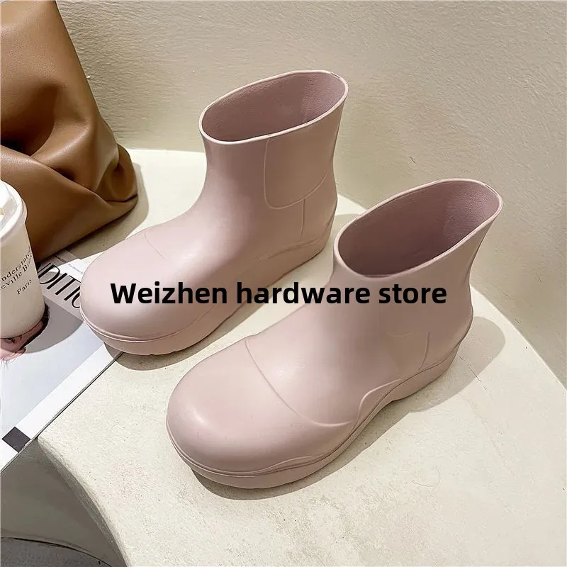 Fashionable Women's Oil Candy Color Rain Boots Short Boots Thick Bottom HBV Waterproof Rain Shoes Outerwear Footwear