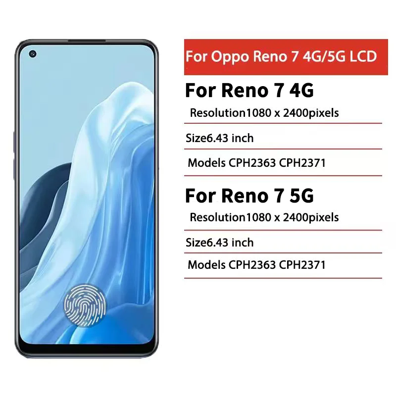 6.43''AMOLED For OPPO Reno7 4G CPH2363 Display For Reno 7 5G CPH2371 LCD Display Touch Screen Digitizer Assembly