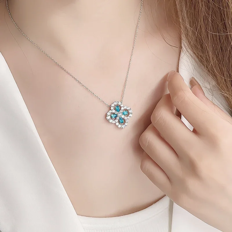 Sea Blue Treasure Multi Color 925 Pure Silver Light Luxury Small Design Fashion Accessories Collar Engagement Jewelry for Women