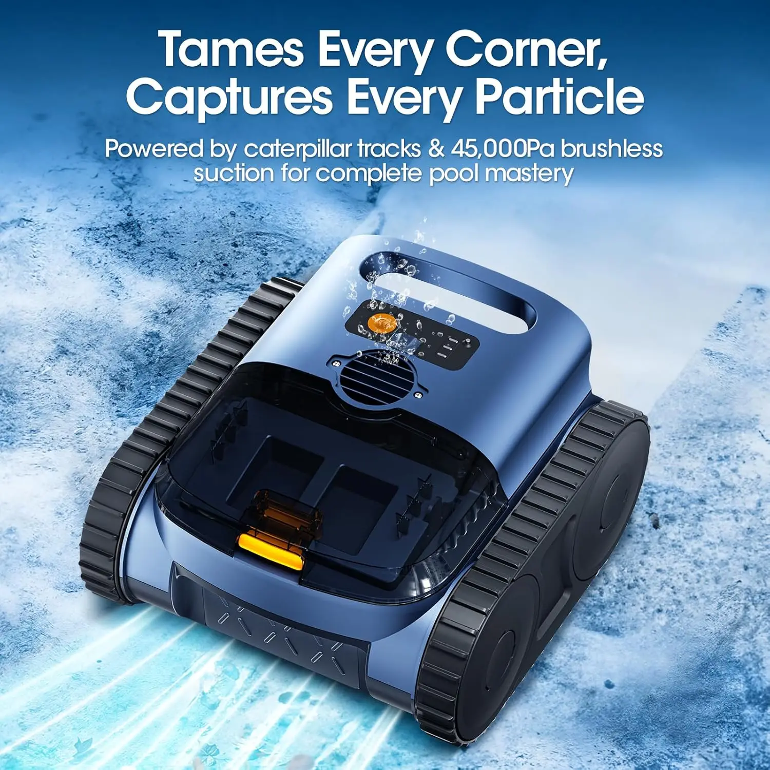 Sonar Navigation Cordless Pool Cleaner Robot Dual 180W Brushless Motors Track Drive 150 Min Runtime Wall Waterline Vacuum