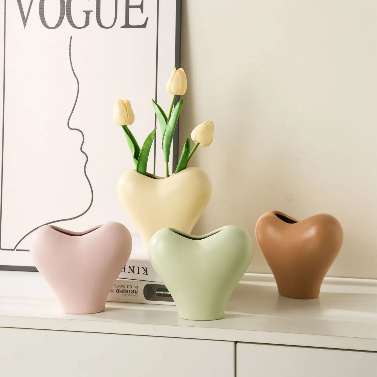 

Ins Style Heart Shaped Ceramic Vase for Living Room Floral Decor Home Decoration