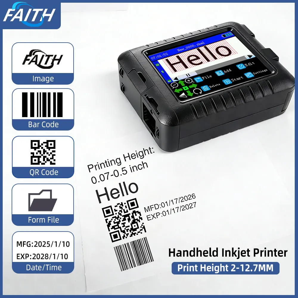 

Портативный мини-термопринтер Faith KD360M для печати этикеток, штрихкодов, динамических данных из базы данных, цветной, многоязычный