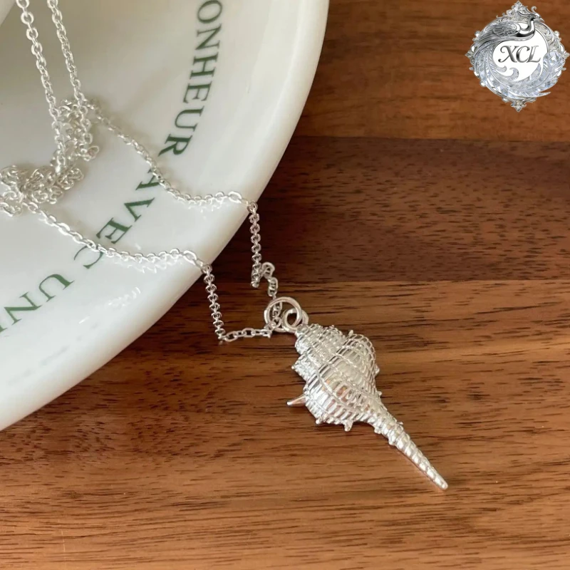 

Серебряное колье XCL S925 с подвеской в виде ракушки в стиле бохо, модное ювелирное украшение для женщин, в пляжном стиле.