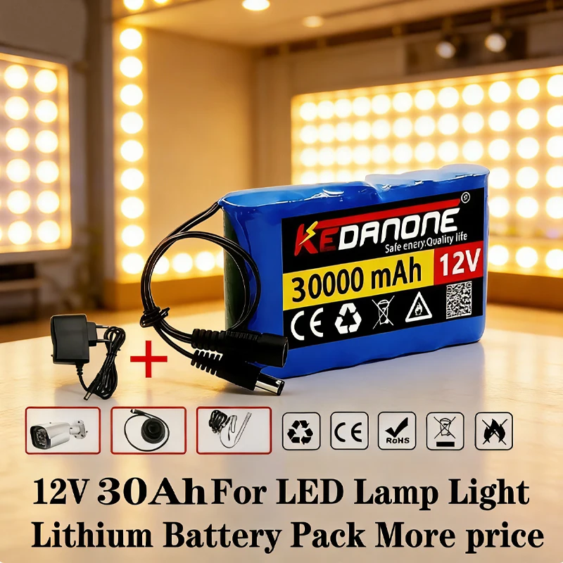 NUOVO Pacco Batteria Portatile Super 12V 30000mAh Ricaricabile agli Ioni di Litio Capacità DC 12.6V 30Ah per Monitor Telecamera CCTV + Caricabatterie 1A