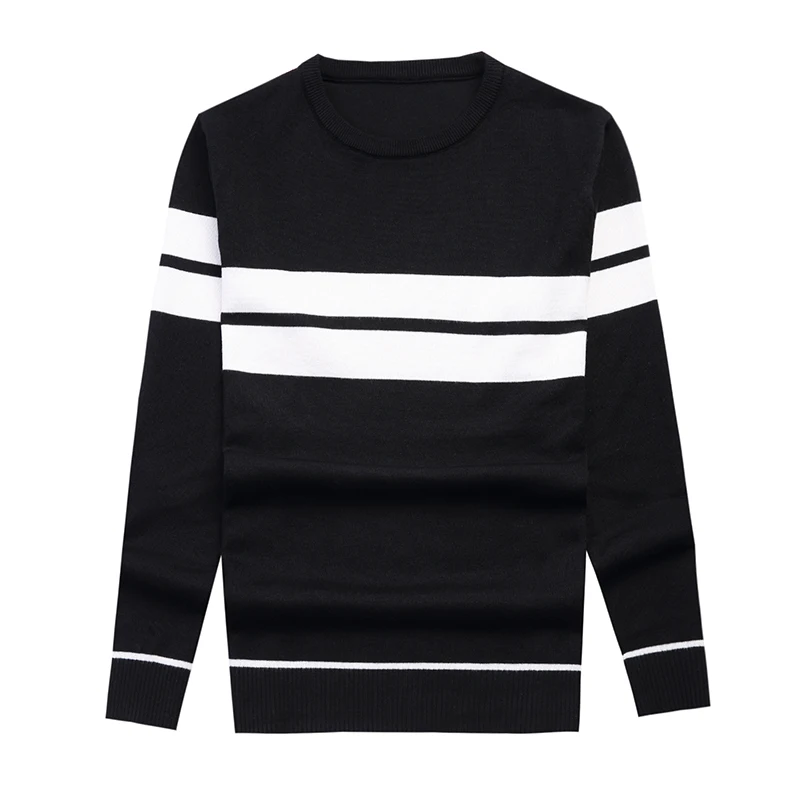 Men\'s Casual Striped Knit Spring and Autumn Long Sleeved Pullover Fashion Top