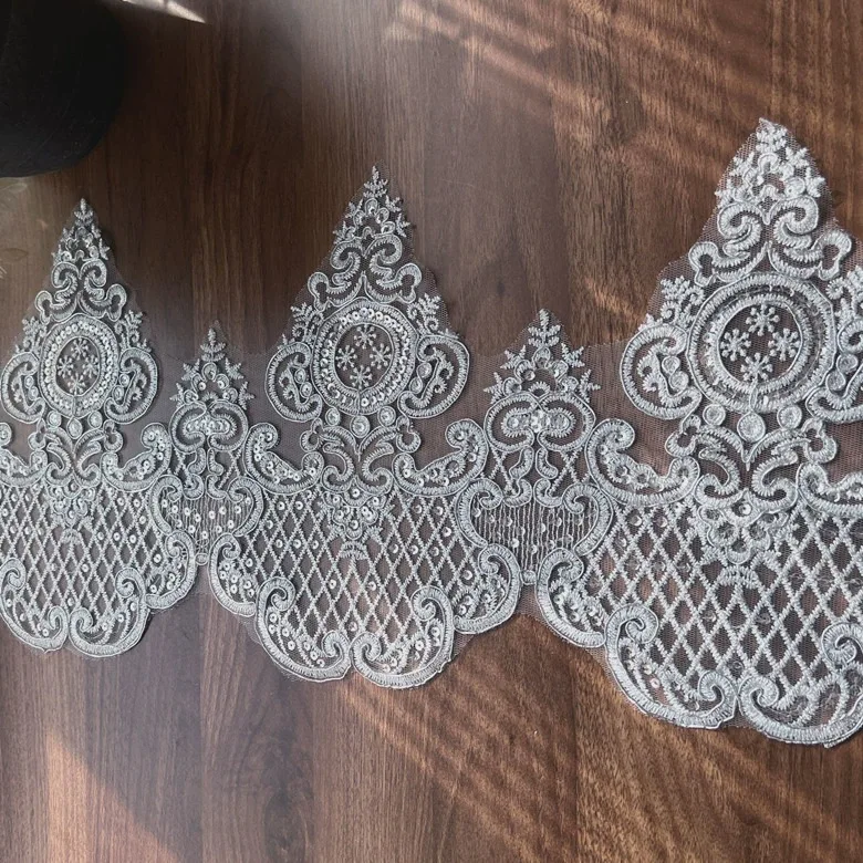 

3 ярда изысканная серебристо-серая серебряная кружевная отделка из кости автомобиля DIY одежда, юбки, шторы, оконные шины, кружевная ткань