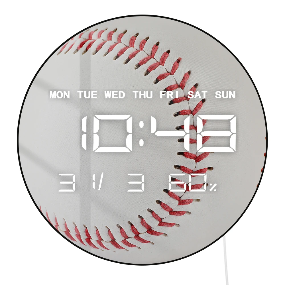 

Base Ball Electric Wall Clock Large Numeric Display for for Boy Room Playroom Nursery Sports Home Decor LED Digital Wall Clock