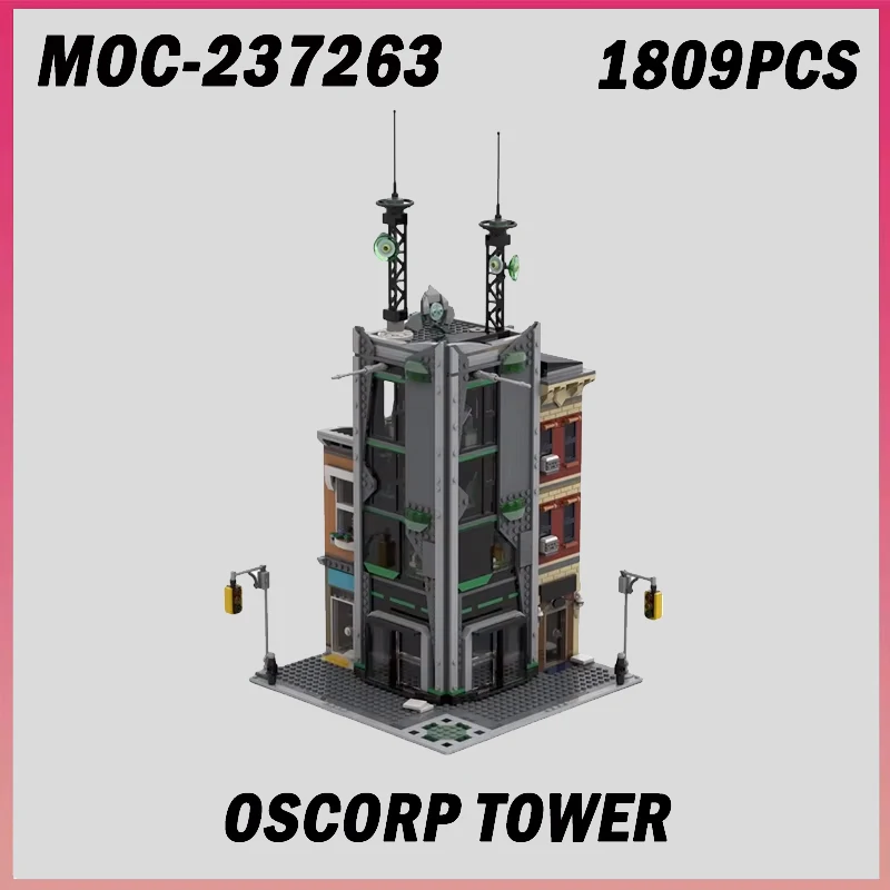 

1809PCS MOC-237263 Oscorp Tower City Street View Series Model Building Blocks Brick Creative Toys Kids Adult Christmas Gift