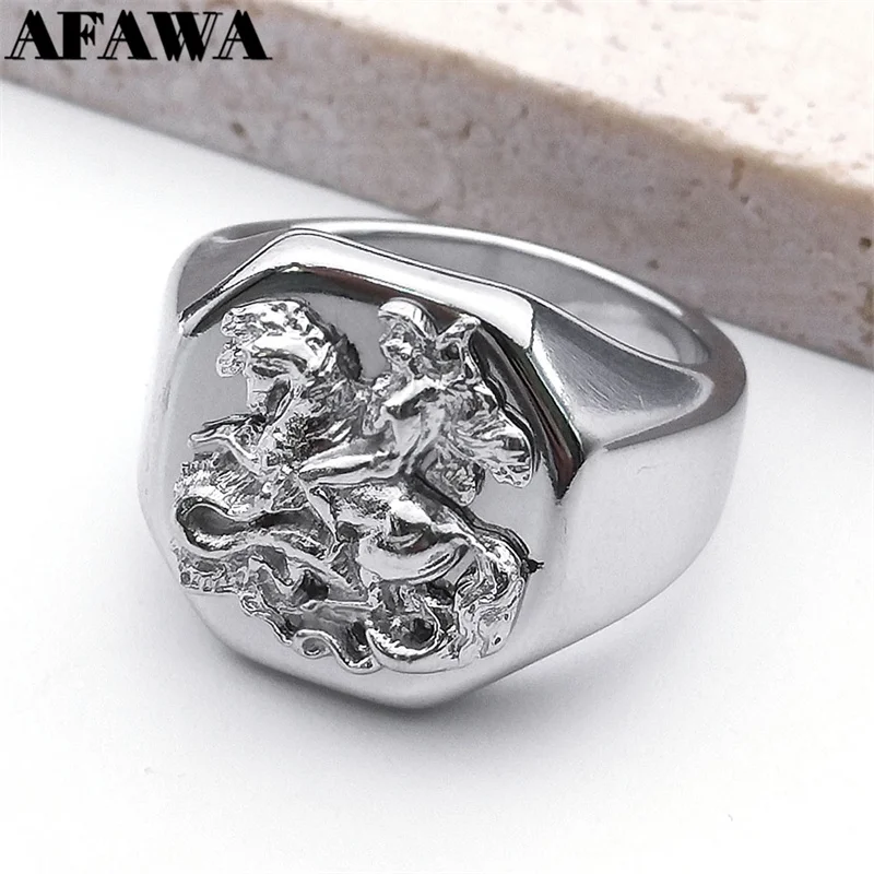 

Vintage St. Michael Protect Ring for Men Women Stainless Steel Silver Color Punk Biker Rings Classic Amulet Jewelry R506S02