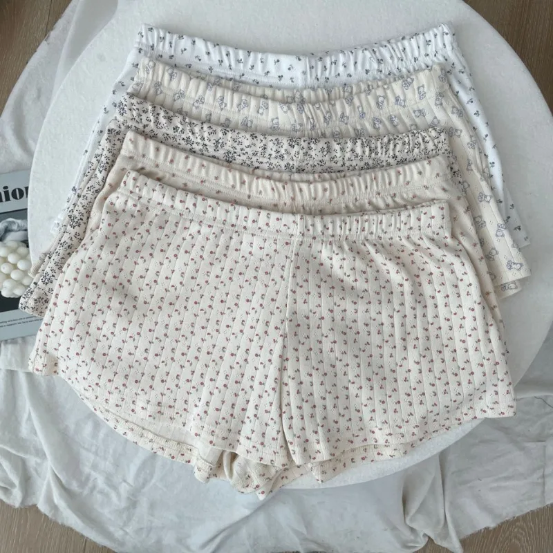 Lounge-Shorts mit Blumendruck für Mädchen, modische elastische Taille, Schrittlänge, lockere Passform, Schlafhose, Einheitsgröße, lässige, sportliche Pyjamahose