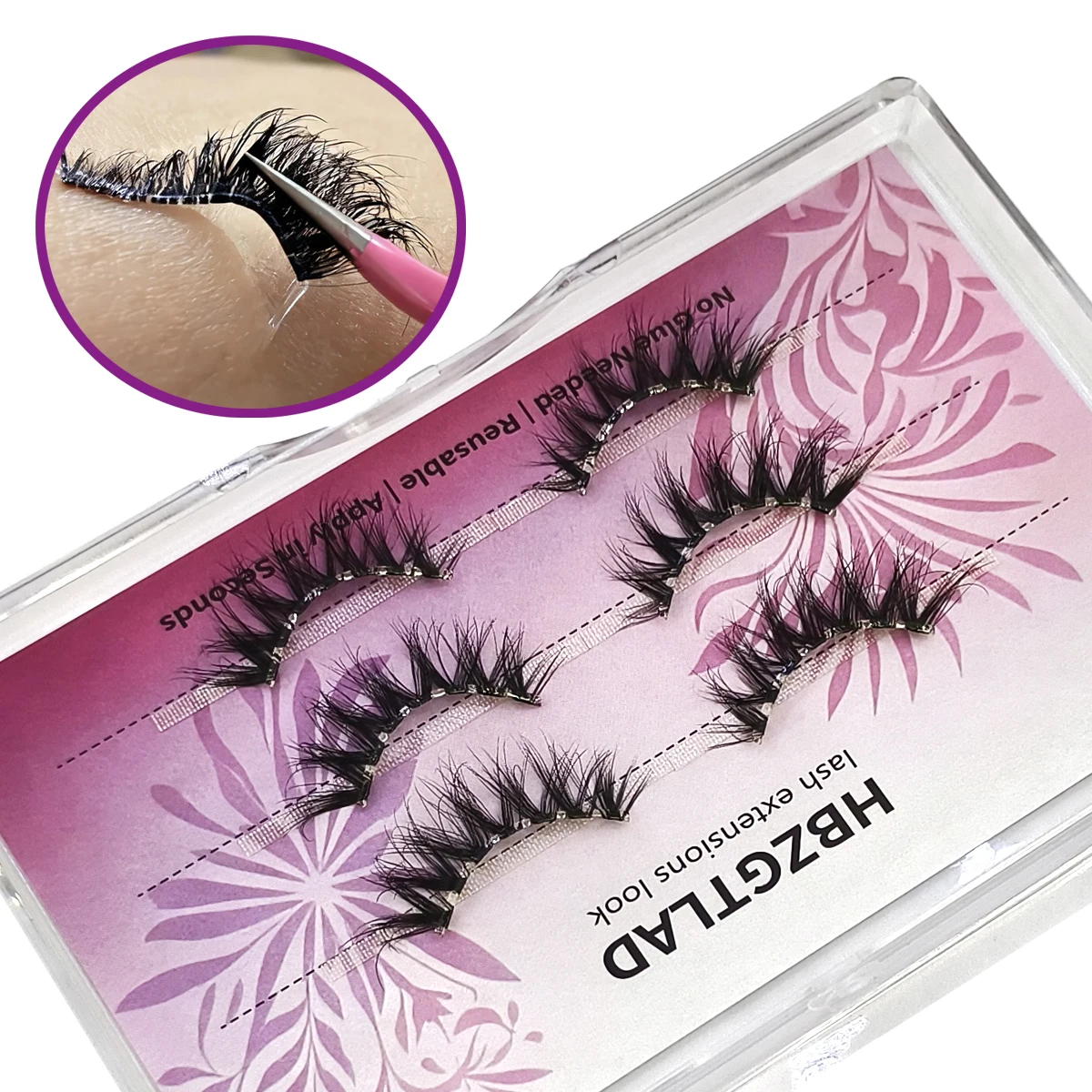3Pairs/Pack Natural Soft Clear Band Self Adhesive Eyelashes Look Half Faux Mink Lashes Long Lasting Press On Cat Eye Lashes
