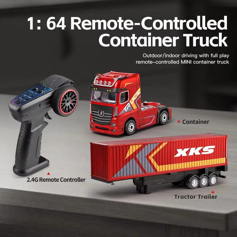 Wltech Xks 6408 Rc Container Truck 1/64 Scale 4Wd Drift Racing Model Indoor Outdoor All Terrains Remote Control Vehicle