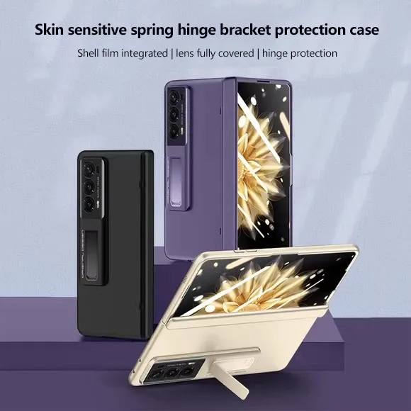

Skin Friendly Matte Frosted Phone Case For Honor Magic V2 Magnetic Folding Hinge Finger Bracket Tempered Film Shockproof Cover
