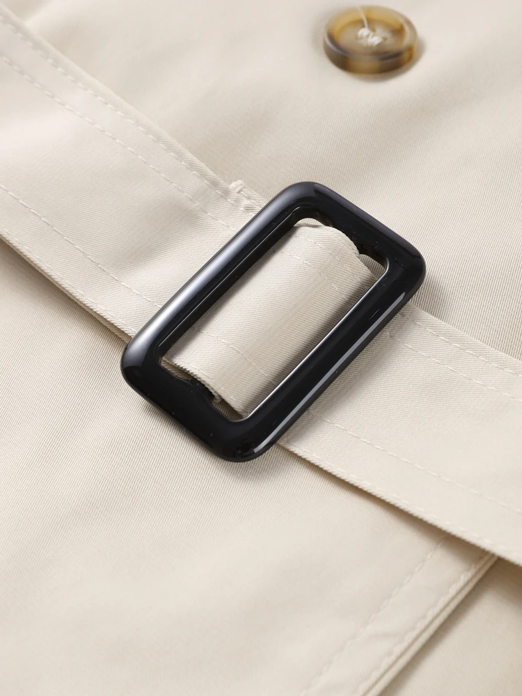 شيك قصير معطف واقٍ من المطر النساء مع حزام الياقة المدورة مزدوجة الصدر كامل الأكمام جاكيتات 2025 ربيع الخريف تخفيف سيدة أبلى