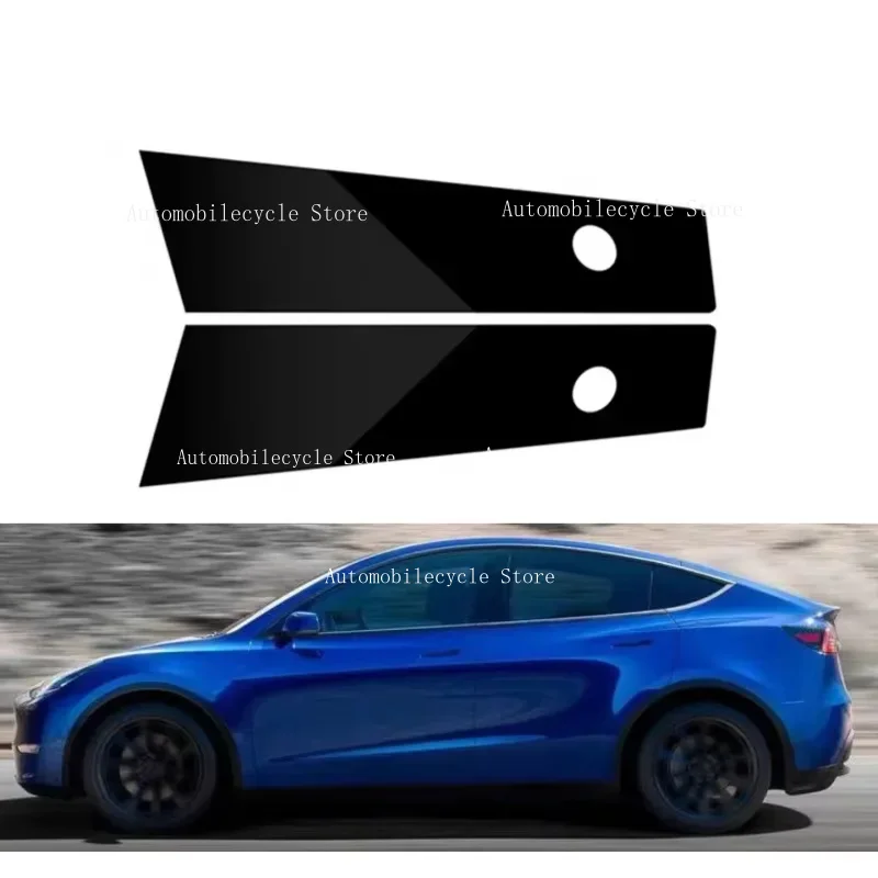 2PCS Glossy Black Pillar Posts Fit For  Tesla Model Y 2020 2021 2022  Window Moulding B C Center Sticker Cover