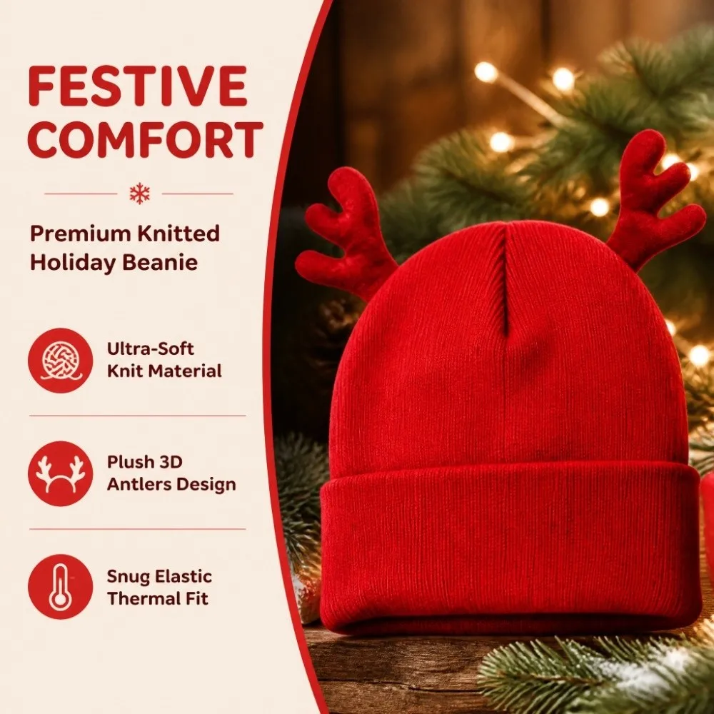 Party Weiche Rentiergeweih-Mütze Niedliche Vielseitige Strickmütze Warme Praktische Hirschgeweih-Mütze Weihnachten – Detail 3