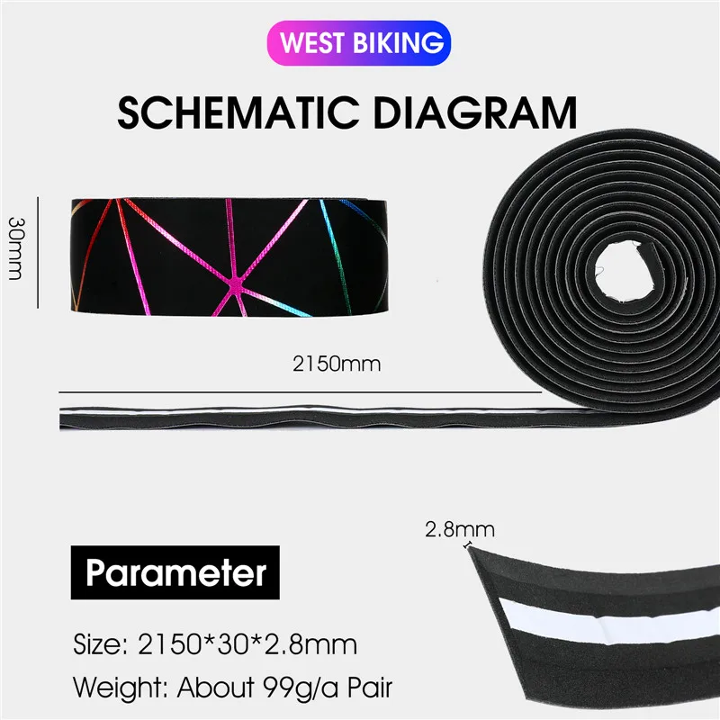 WEST BIKING Bicycle Handlebar Tape Anti-slip Sweat Shock Absorption Road Bike Bar Strap Soft PU EVA Adhesive Tape Bike Accessory