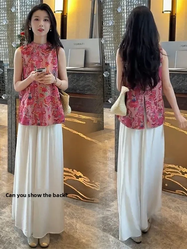

New Chinese Sle Casual Set Summer 2026 New Embroidered Vest irt Casual White Wide Leg Pants Two Piece Set Ele Faion