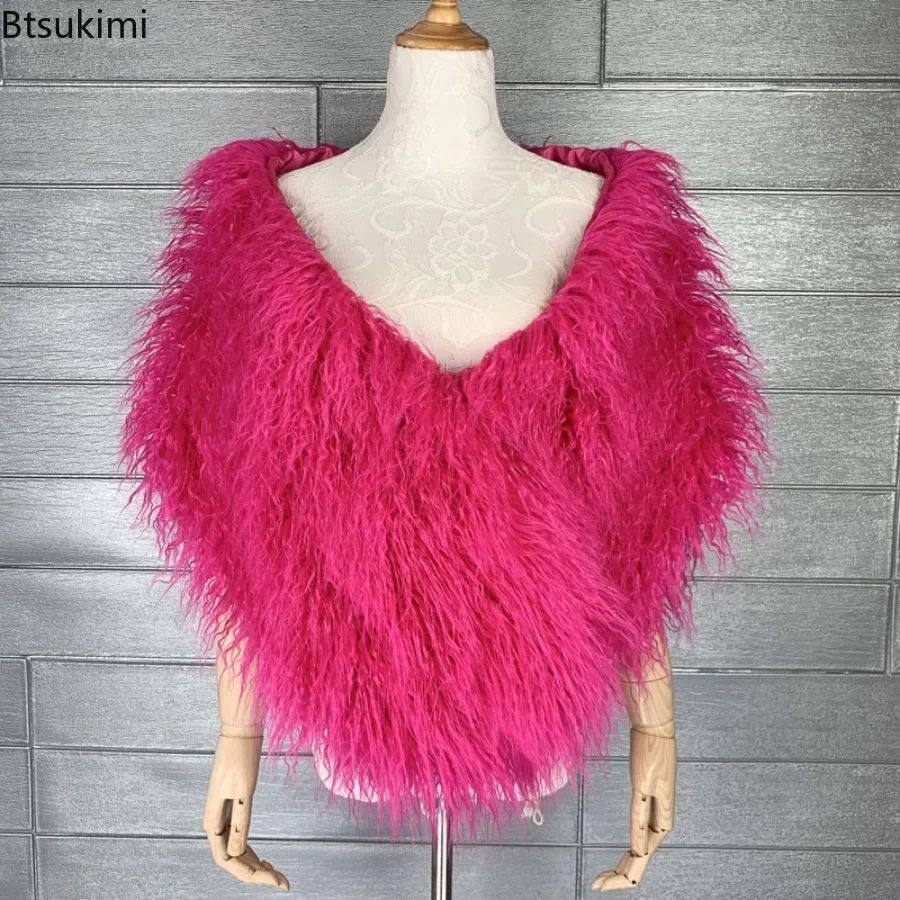 Faux Fur Shawl for Women Autumn Winter Chic Imitation Fur Bridesmaid Dresses Cloak Fashion Clothes Accessories High Street Coats