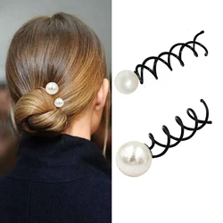 Korean Black Pearl Spiral Spin Screw Bobby Pin Hair Clip Twist Braiders Barrette Black Hairpins Hair Braider Styling Accessories