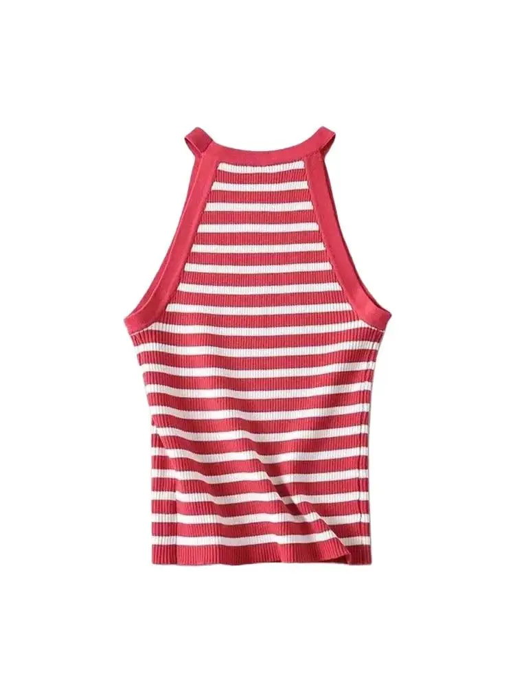 Canottiere basic in maglia a righe moda donna Canottiere sexy senza maniche o collo femminile Camis Mujer