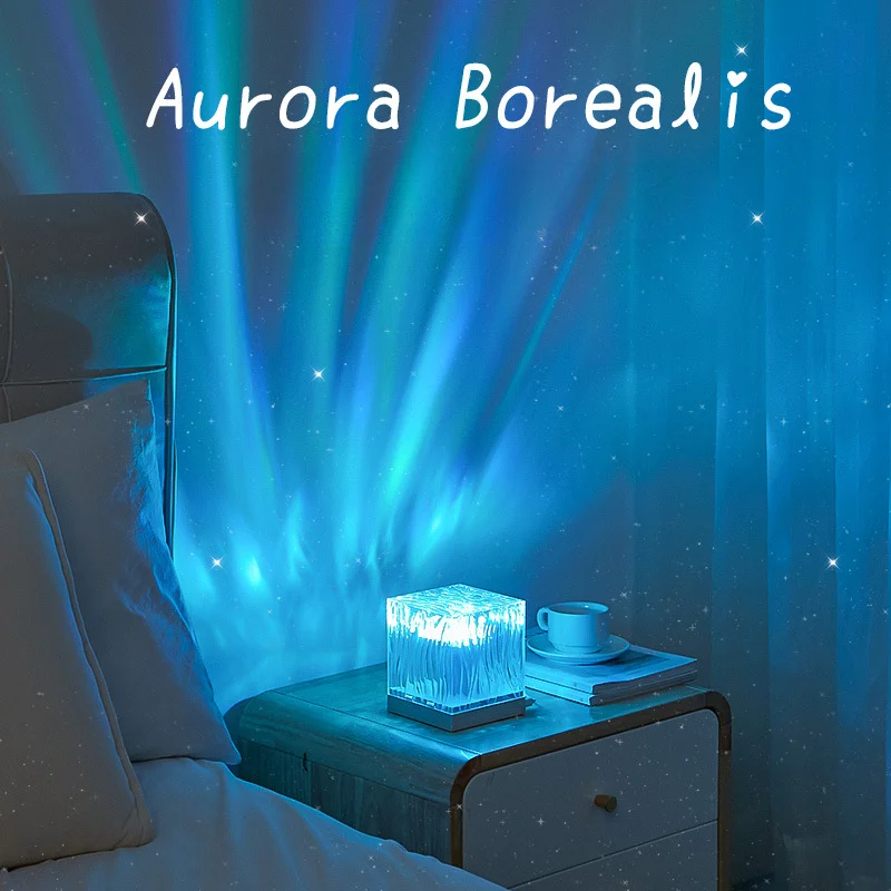 Northern Lights Water Ripple Projection Night Light Aurora Crystal Lamp Bedroom Aesthetic Decor Light Holiday Gifts for Family