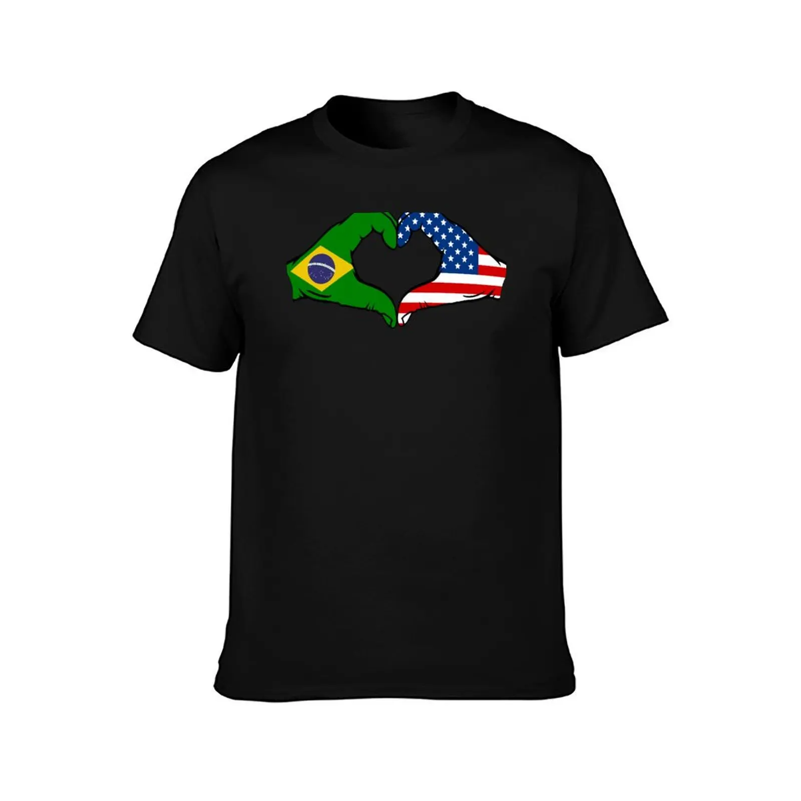 Brazil USA flag hands heart shape T-Shirt luxury t-shirt luxury designer shirts graphic t shirts for men cotton