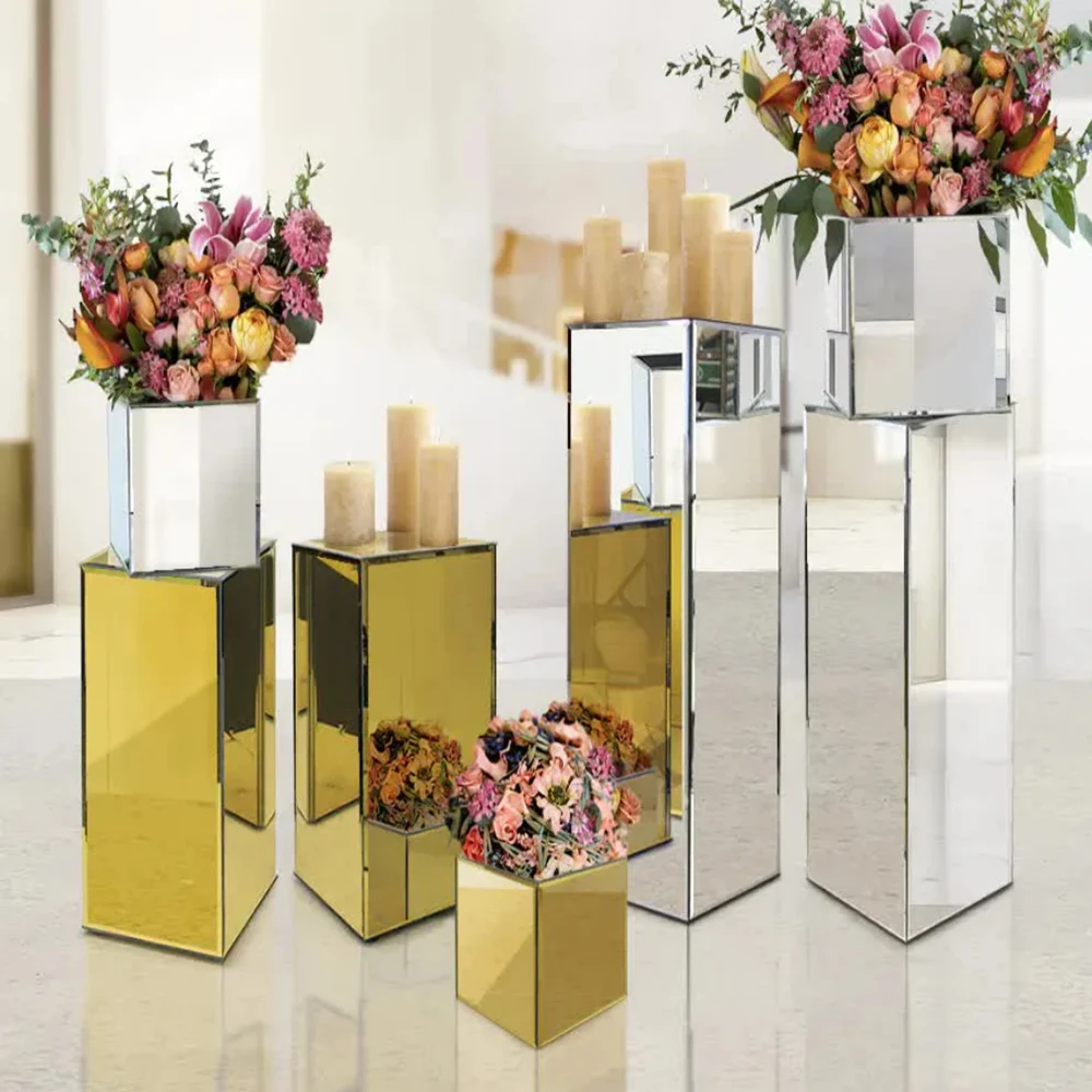 8pcs 40-100cm need assembly Decoration  not Stainless Steel Gold/sliver acrylic  Mirror Plinth flower candle Table Stand Plinths