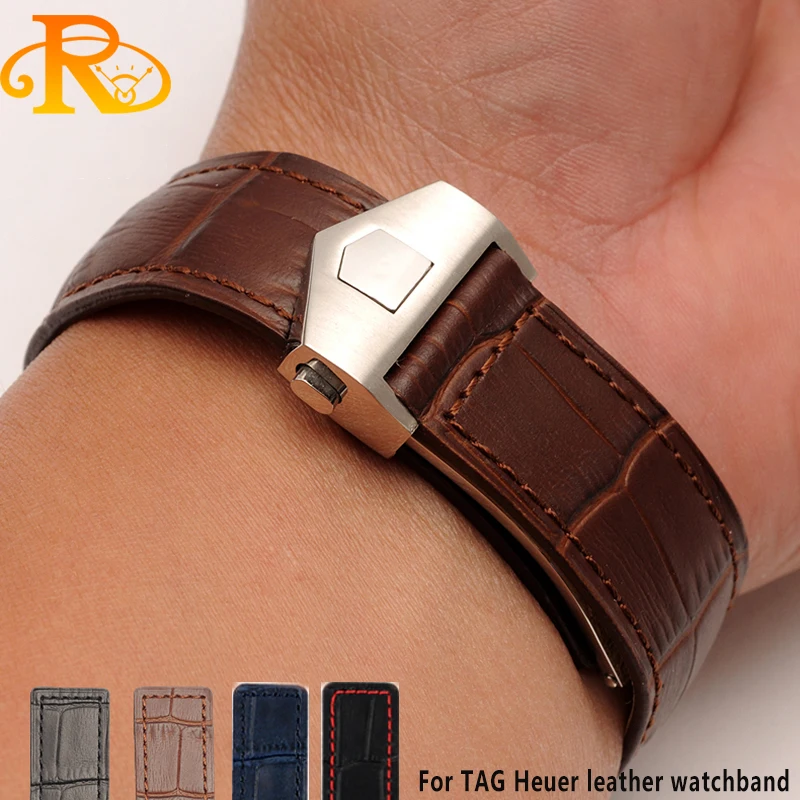 Cow Leather Watch Strap Watchband For TAG Heuer Watches Band Genuine Leather Fold Buckle Minimalist Style 19mm 20mm 22mm