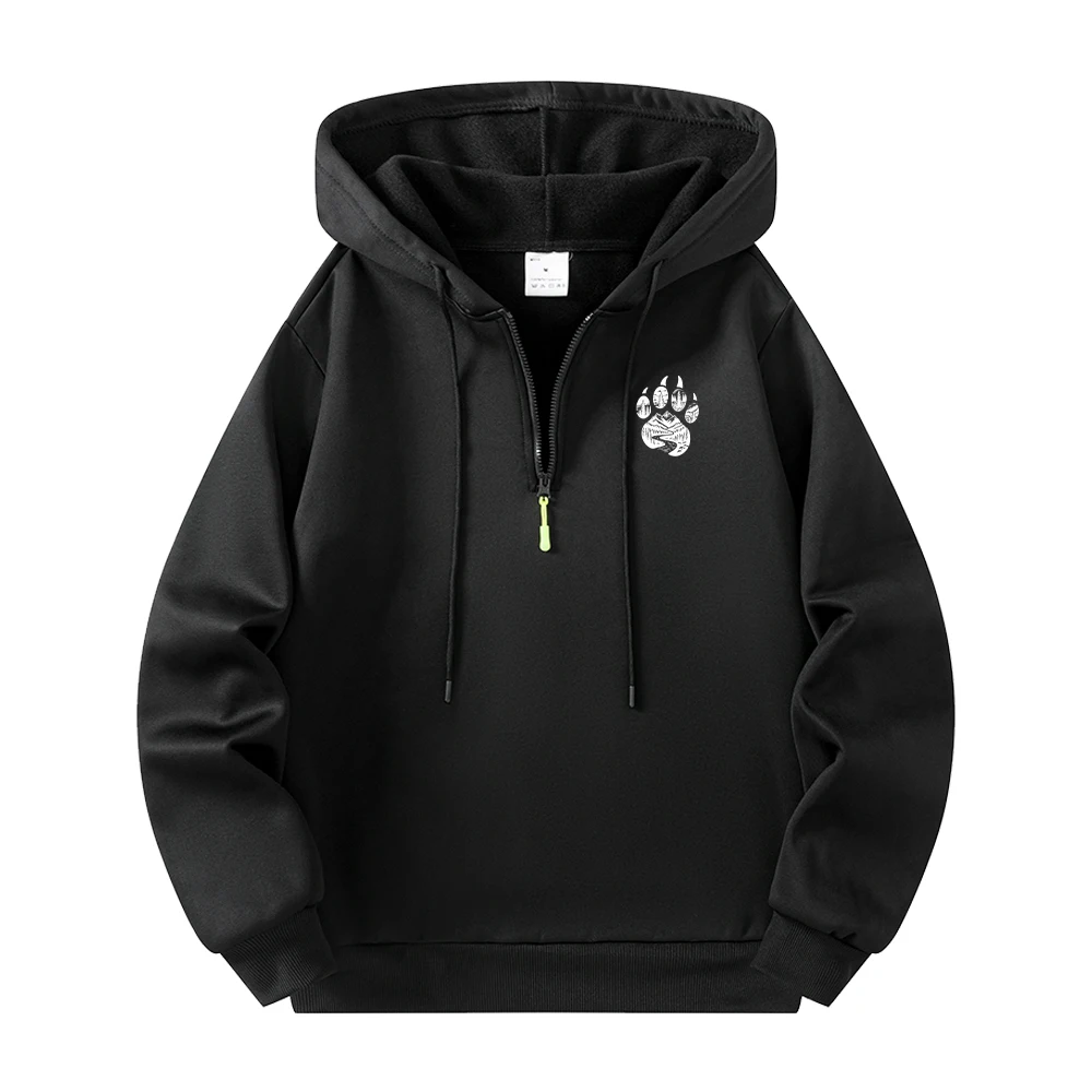 Men's  Creative Bear Paw Print Half Zip Hoodies Casual Warm Pullover For Streetwear Commute And Fitness Casual Athletic Top
