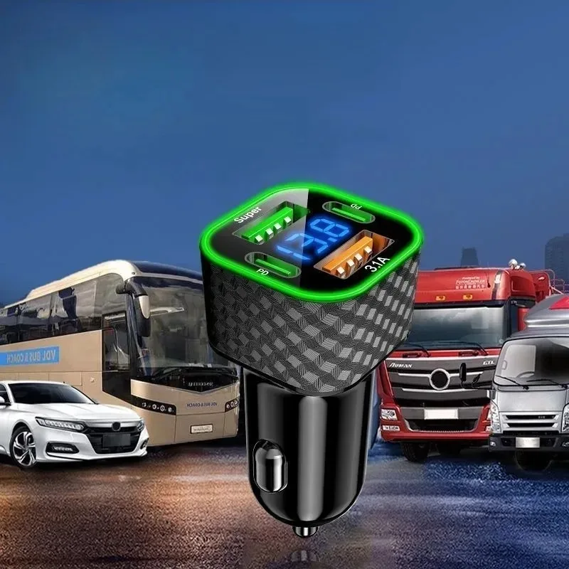 Display Fast Charge Adapter for Honor for 380W Super Charger USB+Type-C Car Phone Charger Dual PD 4 in 1 with Voltage 1pcs