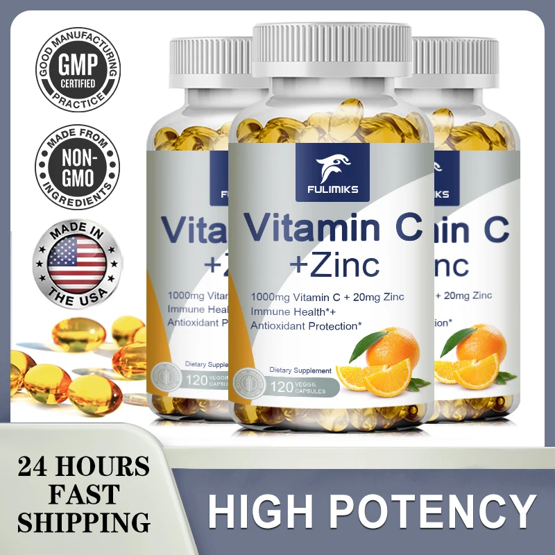 

Витамин С 1000 мг с цинком, 20 мг, сильный антиоксидантный коллагеновый усилитель для иммунной системы и питания для здоровья кожи