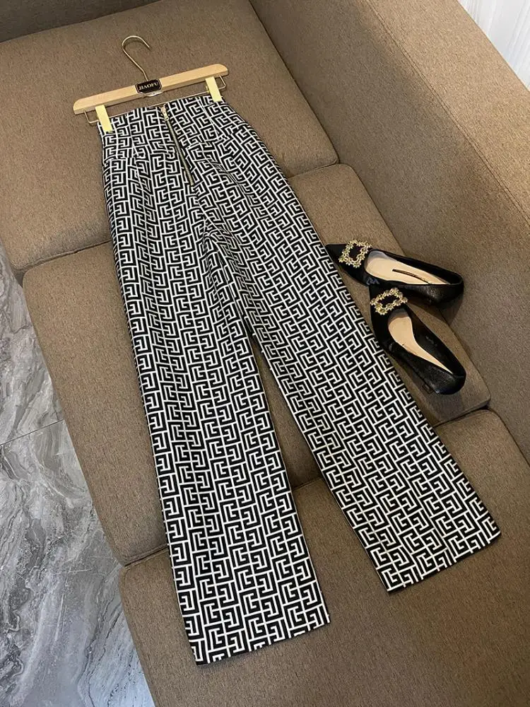 2025 New Celebri Personalized Geometric Pattern Embroidered Suit Pants Formal Trousers A7070 High Waist Long Pants Polyester