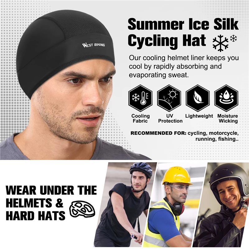 WEST BIKING Summer Cycling Caps Ice Silk Anti-UV Hat Outdoor Sports Cap Helmet Liner Hat Road Bike Bike Men Women Cycling Band