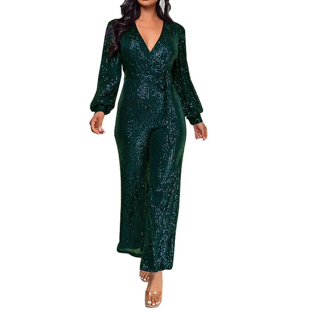 Autunno Inverno Donna Outfit Tuta da donna Donna Autunno Inverno Verde chiaro Pagliaccetti a maniche lunghe Party Outfit Modello tinta unita