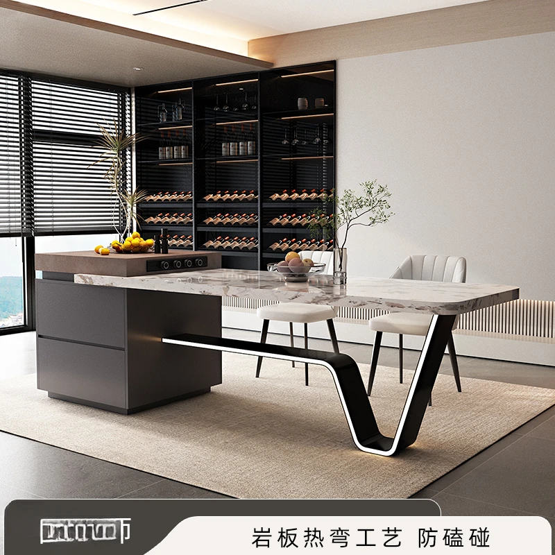 Island table integrated multi-functional Italian restaurant open kitchen light luxury high-end rock slab home